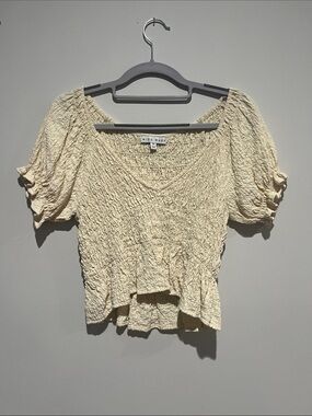 Miou Muse Cream Crinkle V-Neck Peplum Top